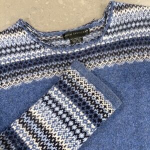 SARAH SPENCER Fair Isle Sweater Nordic Lambswool Angora Rabbit‎ Hair Blue Knit L